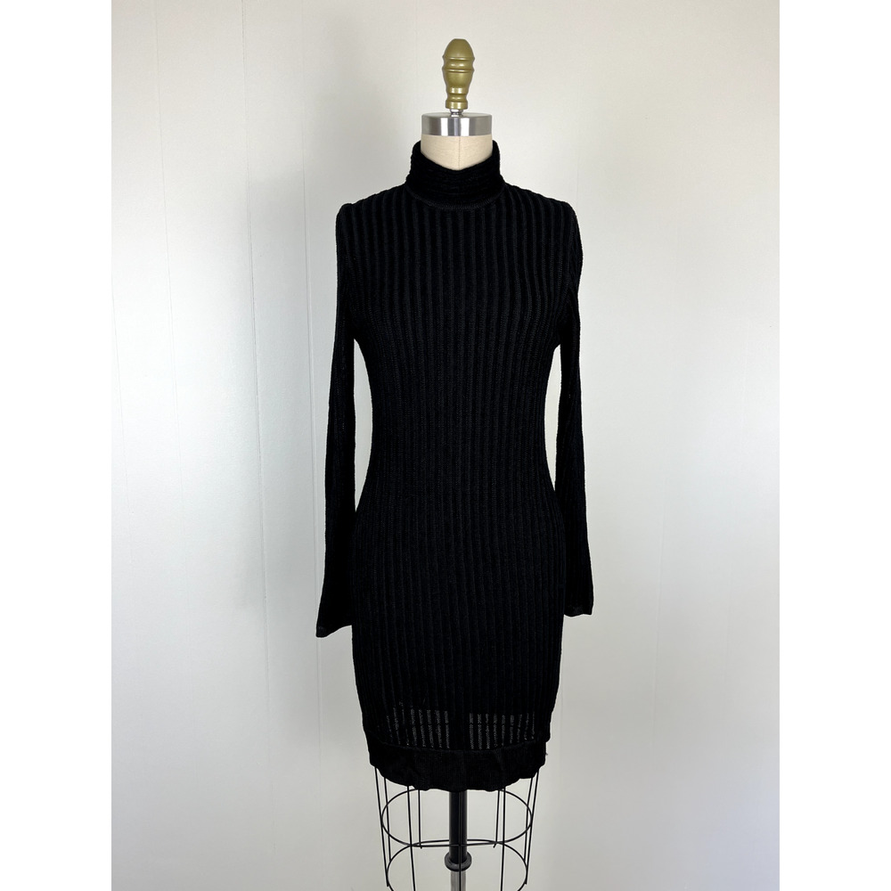 L'Agence Edita Dress XS Black Long Sleeved‎ Stretchy Ribbed Sweater Long Sleeved